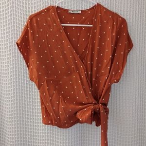 Madewell Coral Polka Dot Wrap Blouse